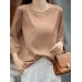 Solid Satin 3 4 Sleeve Crew Neck Casual Blouse