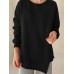 Asymmetrical Hem Solid Crew Neck Long Sleeve Sweatshirt