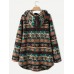 Ethnic Pattern Print Vintage Pocket Hooded Casual Coat for Women