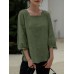 Solid Slit Hem Square Collar 3 4 Sleeve Blouse