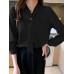 Solid V  neck Long Sleeve Blouse For Women