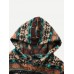 Ethnic Pattern Print Vintage Pocket Hooded Casual Coat for Women