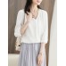 Solid V  neck 3 4 Sleeve Blouse For Women