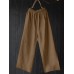 Women Casual Solid Color Button Split Cuffs Elastic Waist Wide Leg Pants With Pocket