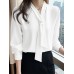 Solid V  neck Long Sleeve Blouse For Women