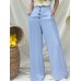 Women Casual High Rise Loose Fit Wide Leg Solid Pants with Side Pockets