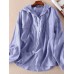 Solid Pocket Drawstring Button Hooded Long Sleeve Blouse