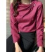 Women Solid Satin Fold Pleated Long Sleeve Blouse