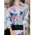 Women Print Lapel Long Sleeve Button Front Shirt