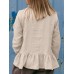 Solid Ruffle Hem Long Sleeve Crew Neck Blouse