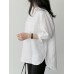 Solid Notch Neck Pocket Long Sleeve Casual Blouse