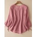 Solid Tie  up At Cuffs 3 4 Sleeve V  neck Blouse