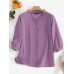 Solid Ruffle Trim V  neck 3 4 Sleeve Casual Blouse