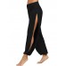 Women Side Split Elastic Waist Loose Solid Color Yoga Sports Casual Pants