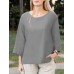 Solid Slit Hem Crew Neck Casual Blouse