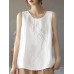 Women Embroidery Crew Neck Sleeveless Vintage Tank Top