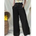 Women Casual High Rise Loose Fit Wide Leg Solid Pants with Side Pockets