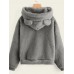 Women Fluffy Rabbits Ears Solid Cartoon Cute Hooded Patchwork Long Sleeve Casual Sweatshirt