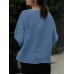 Solid Slit Hem Square Collar 3 4 Sleeve Blouse