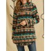 Ethnic Pattern Print Vintage Pocket Hooded Casual Coat for Women