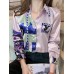 Women Print Lapel Long Sleeve Button Front Shirt