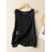 Crew Neck Frog Button Pocket Sleeveless Tank Top