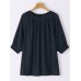 Solid Shirred Half Sleeve Crew Neck Loose Blouse