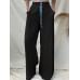 Women Casual High Rise Loose Fit Wide Leg Solid Pants with Side Pockets