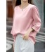 Solid Satin 3 4 Sleeve Crew Neck Casual Blouse