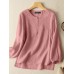 Solid Slit High  low Hem Crew Neck Long Sleeve Blouse