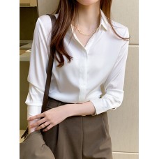 Solid Satin Button Lapel Long Sleeve Shirt