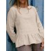 Solid Ruffle Hem Long Sleeve Crew Neck Blouse