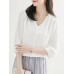 Solid V  neck 3 4 Sleeve Blouse For Women