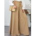 Women Casual Loose Solid Color Lace  Up Elastic Waist Wide Leg Pants With Pockets