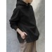 Women Korean Style Zipper Split Hem Commute Solid Hoodie