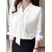 Solid V  neck Long Sleeve Blouse For Women