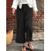 Women Casual Drawstring Waist Solid Holiday Vintage Wide Leg Pants With Pockets